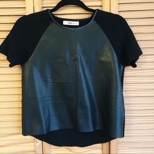 Black Zara faux letter and knit combo shirt